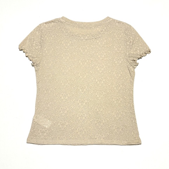 GAP Women Med Beige Sheer Lace Textured Short Sleeve T Shirt Top Y2K - Picture 2 of 6